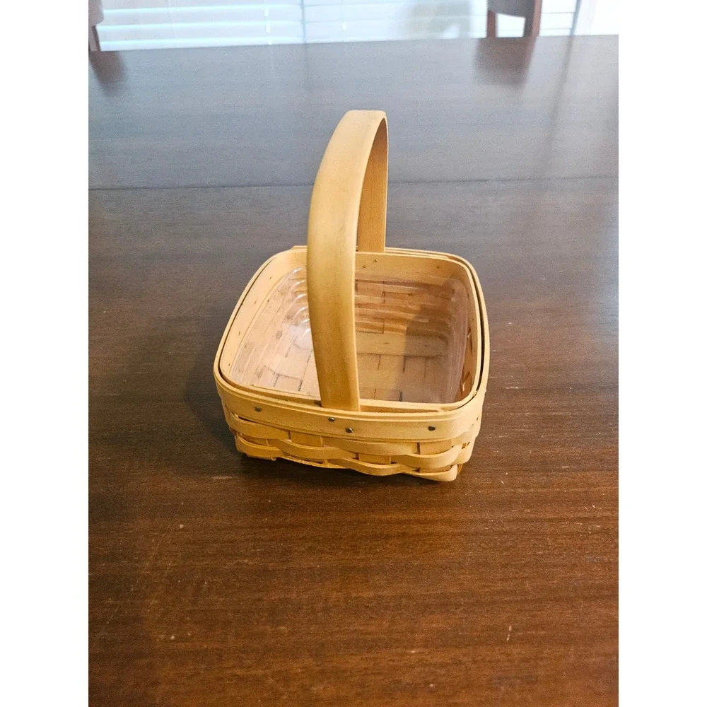 Longaberger Woven Basket Unisex Small Tan Handwoven Wood with Plastic Liner